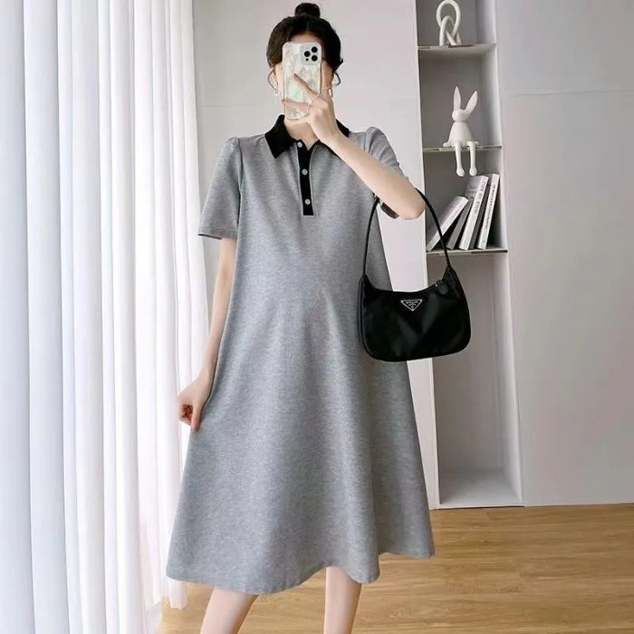 Summer Loose Polo Lapel Maternity Dress Casual Outfit