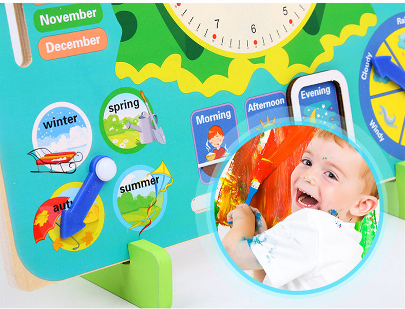 Montessori Wooden Weather Season Calendar Clock Time Learning Educational Preschool Toy