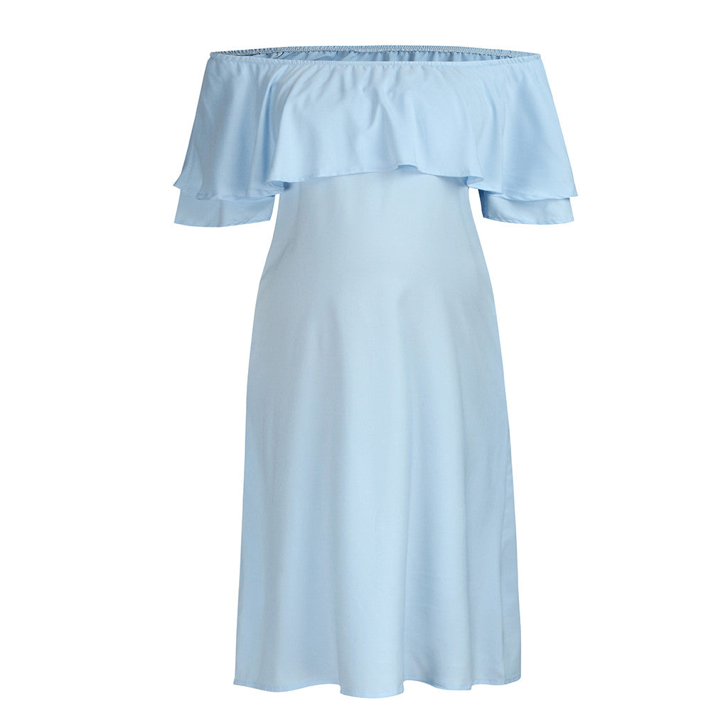 Flounce Shoulder Maternity Dress Casual Outfi