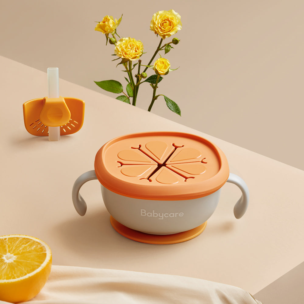 3 In 1 Baby Feeding Bowl With Straw Suction Handle Tableware