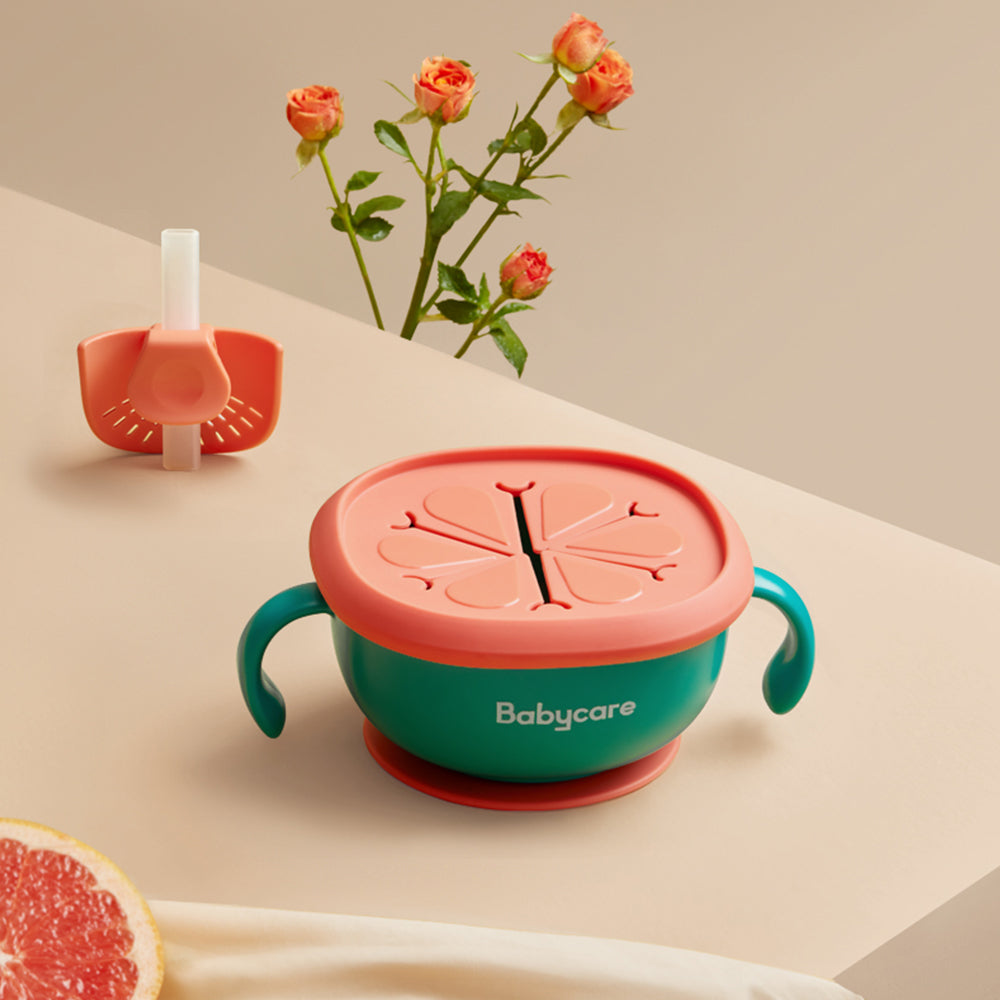 3 In 1 Baby Feeding Bowl With Straw Suction Handle Tableware