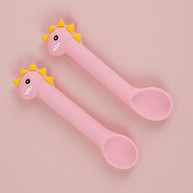Silicone Baby Training Spoon Soft Head Cartoon Feeding Spoon