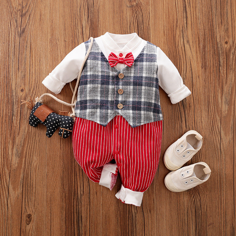 Spring Autumn Baby Jumpsuit Gentleman Long Sleeve Romper Outfit