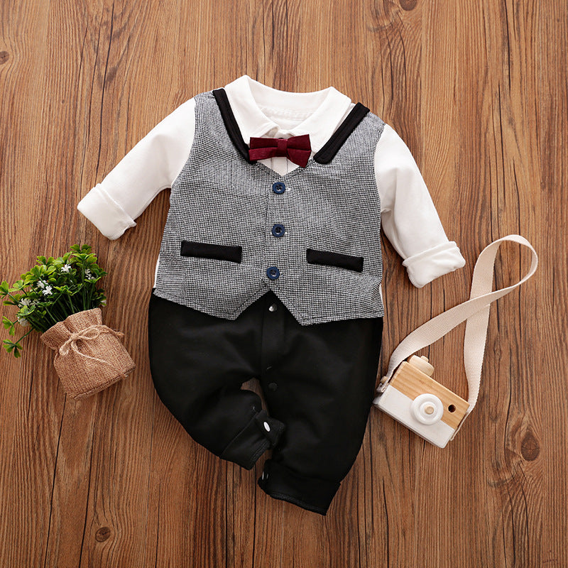 Spring Autumn Baby Jumpsuit Gentleman Long Sleeve Romper Outfit