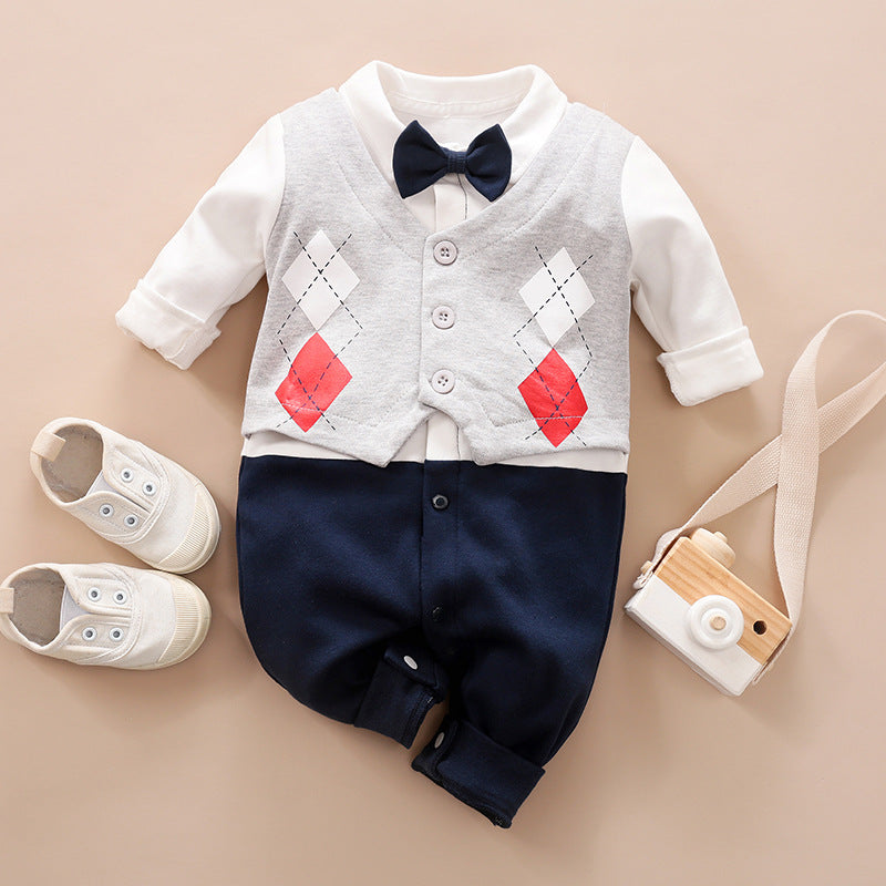 Spring Autumn Baby Jumpsuit Gentleman Long Sleeve Romper Outfit