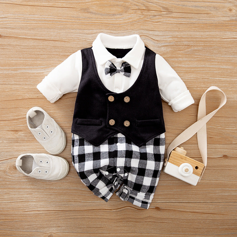 Spring Autumn Baby Jumpsuit Gentleman Long Sleeve Romper Outfit
