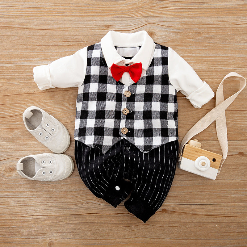 Spring Autumn Baby Jumpsuit Gentleman Long Sleeve Romper Outfit