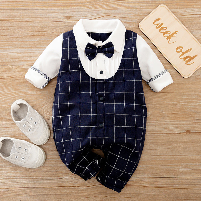 Spring Autumn Baby Jumpsuit Gentleman Long Sleeve Romper Outfit