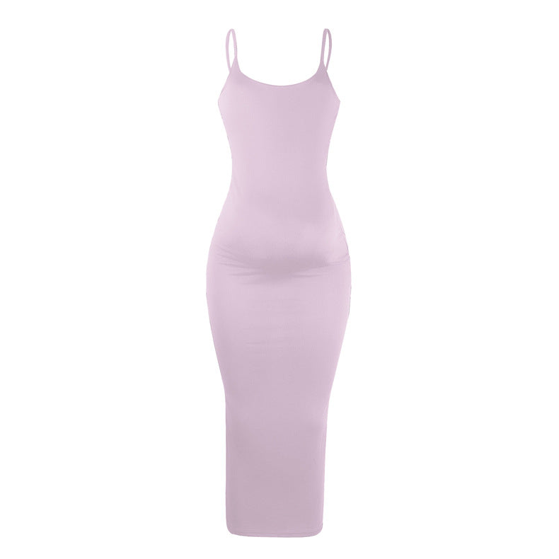 Solid Color Strap Maternity Dress