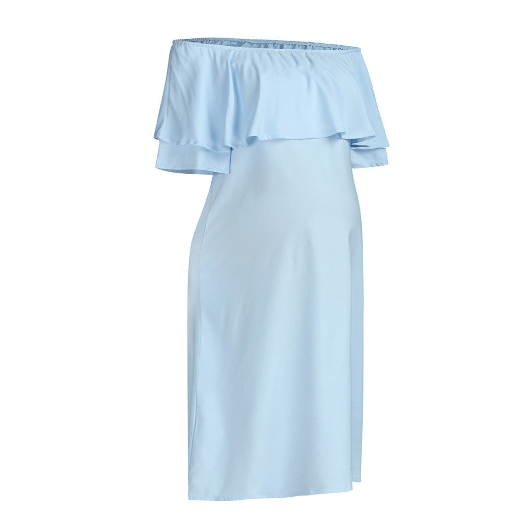 Flounce Shoulder Maternity Dress Casual Outfi