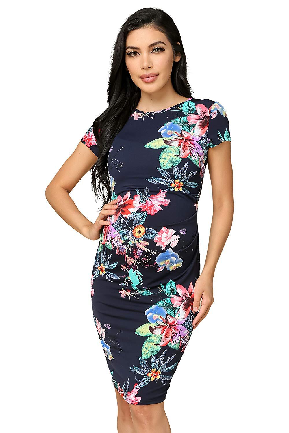Printed Pleated Maternity Dress Casual Outfit