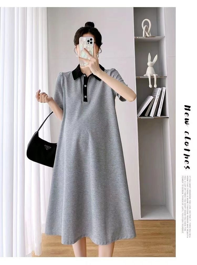 Summer Loose Polo Lapel Maternity Dress Casual Outfit