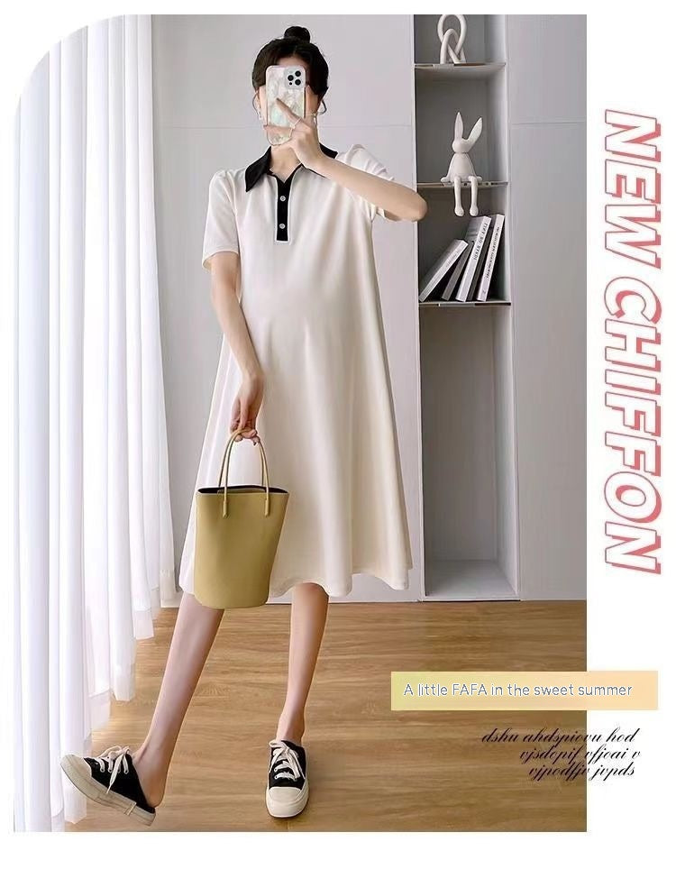 Summer Loose Polo Lapel Maternity Dress Casual Outfit
