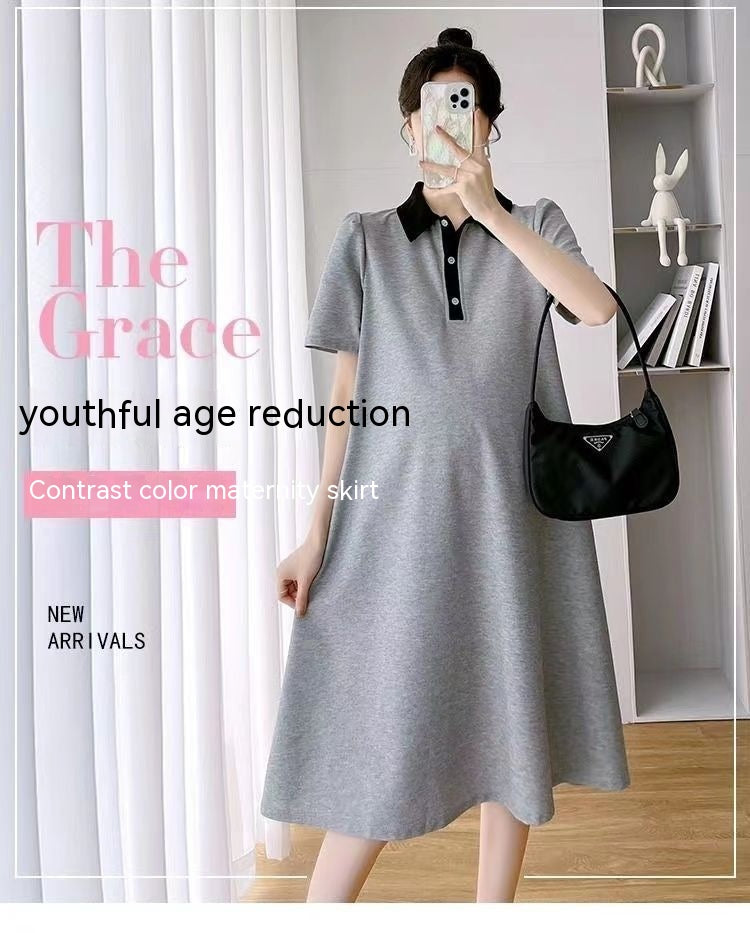 Summer Loose Polo Lapel Maternity Dress Casual Outfit