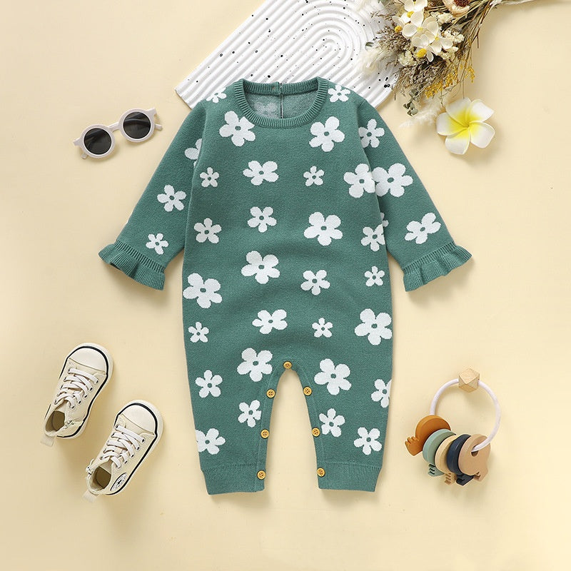 Baby Little Flower Knitted One-piece Rompers Jumpsuit