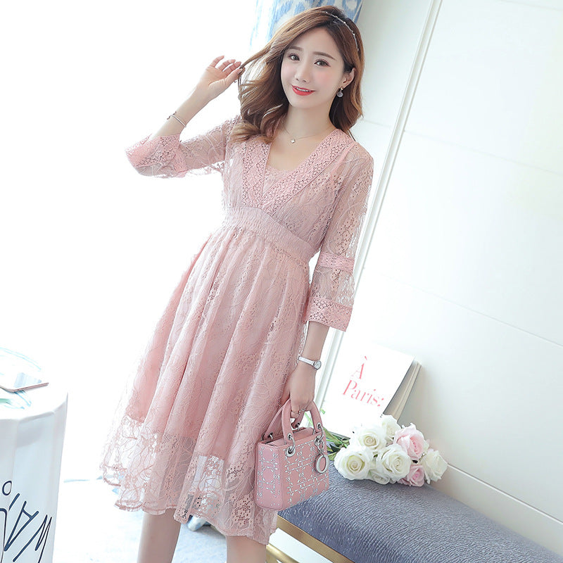 Two Piece Maternity Dress Lace Detail Elegant Outfit