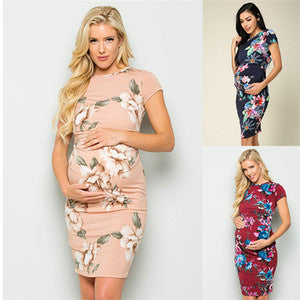 Printed Pleated Maternity Dress Casual Outfit