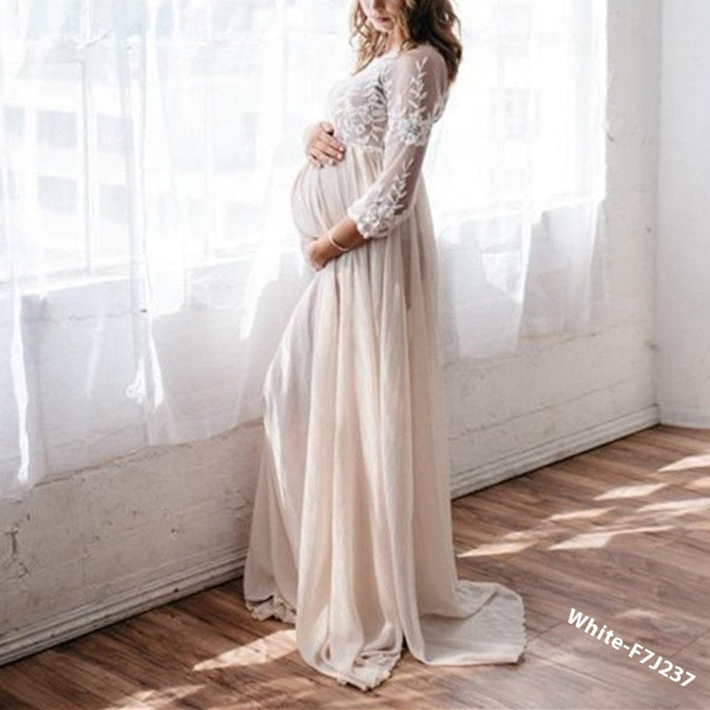 Lace Chiffon Patchwork Maternity Dress Elegant Outfit