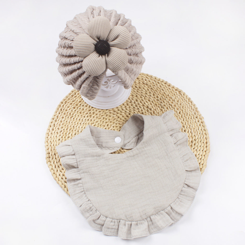 Newborn Baby Hat And Bib Set Muslin Cotton Drool Accessories