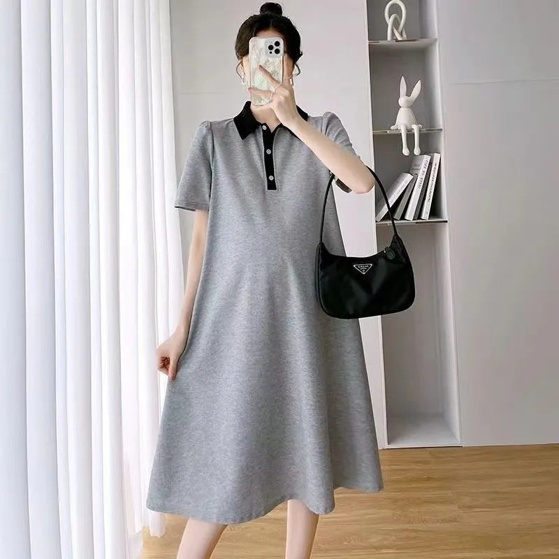 Summer Loose Polo Lapel Maternity Dress Casual Outfit