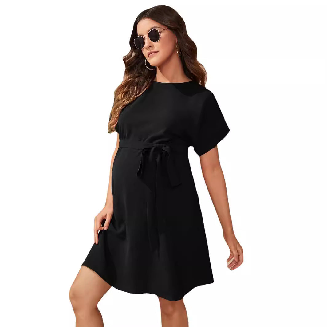 Bat Sleeve Waist Girdle Maternity Dress