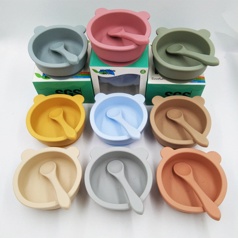 Suction Cup Bear Silicone Baby Feeding Bowl Anti Fall Tableware