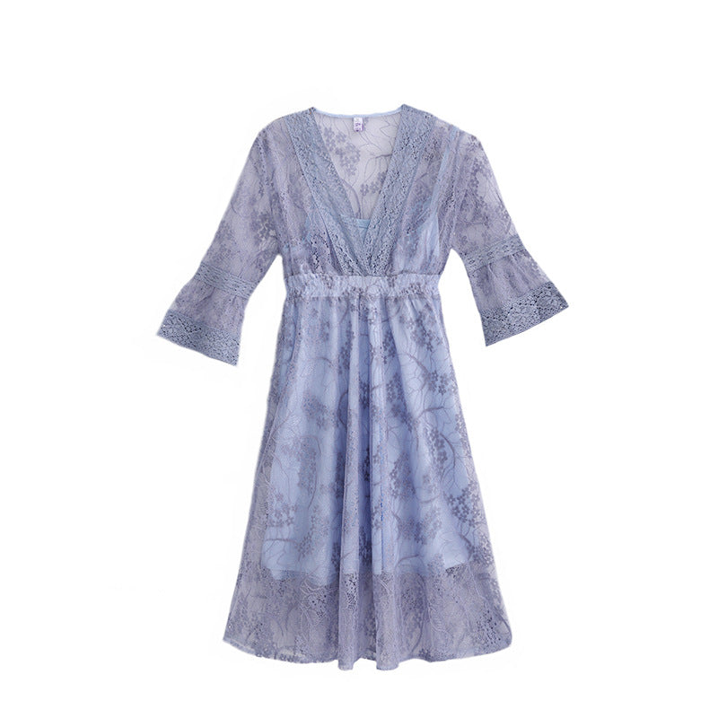 Two Piece Maternity Dress Lace Detail Elegant Outfit