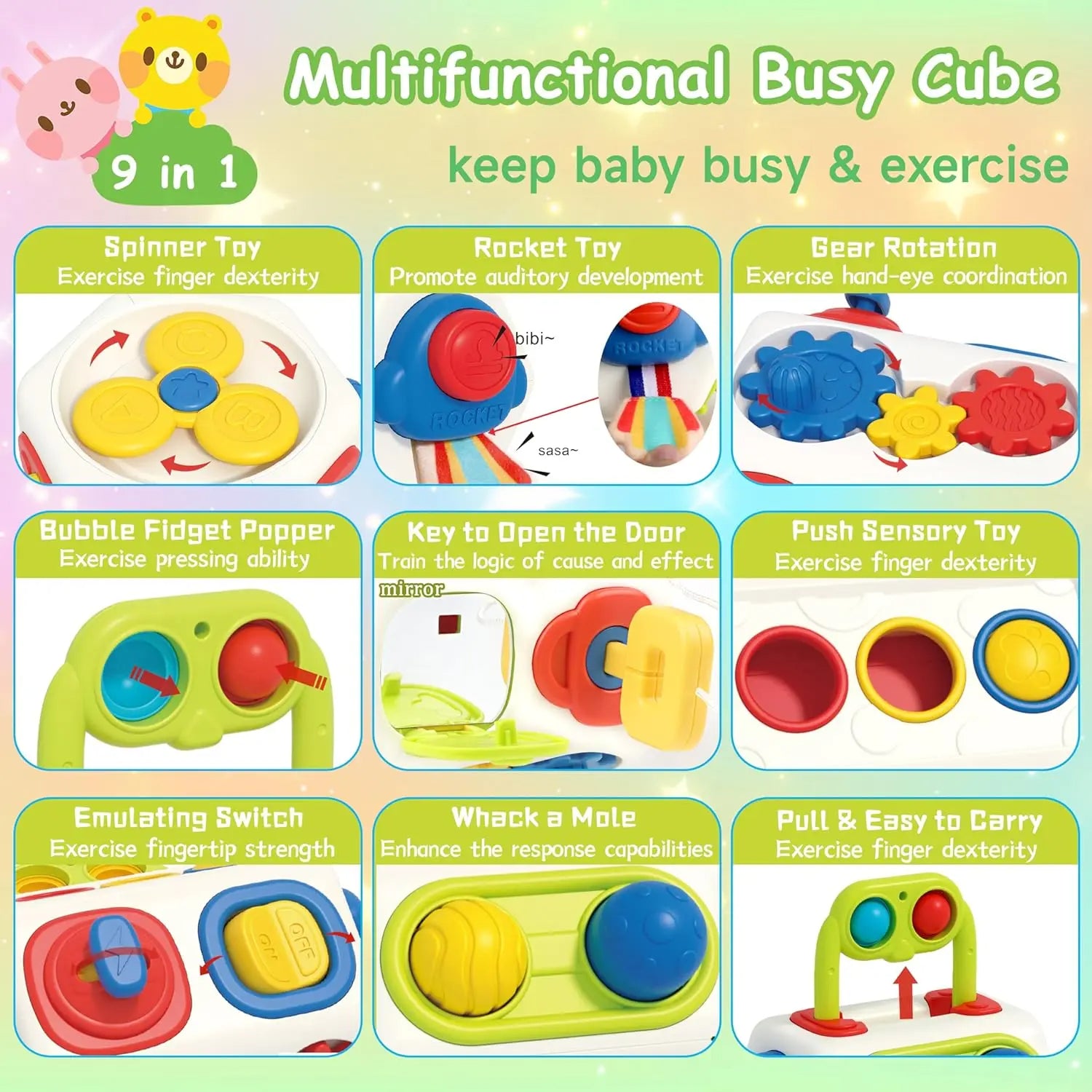 9 In 1 Busy Cube Montessori Sensory Busy Board Baby Toddler Learning Toy