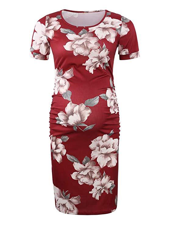 Printed Pleated Maternity Dress Casual Outfit