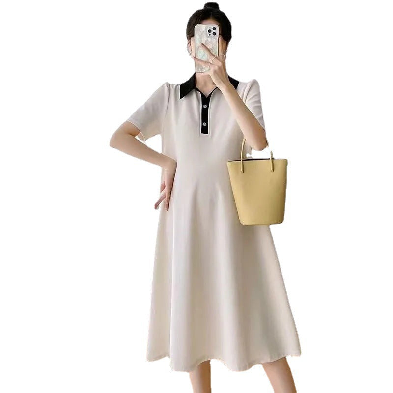 Summer Loose Polo Lapel Maternity Dress Casual Outfit