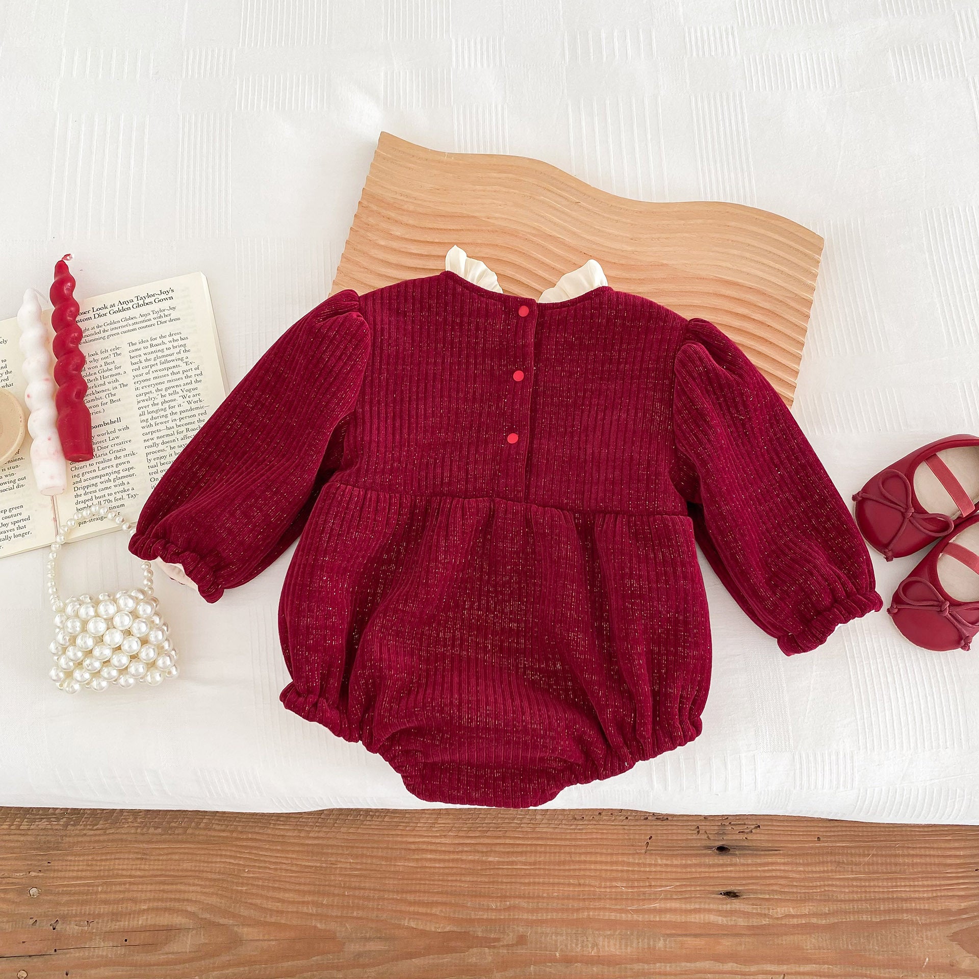 Fleece-Lined Baby Girl Jumpsuit Romper
