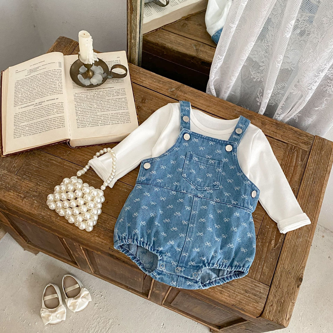 Baby Strap Denim Bow Jacquard Strap Triangle Rompers