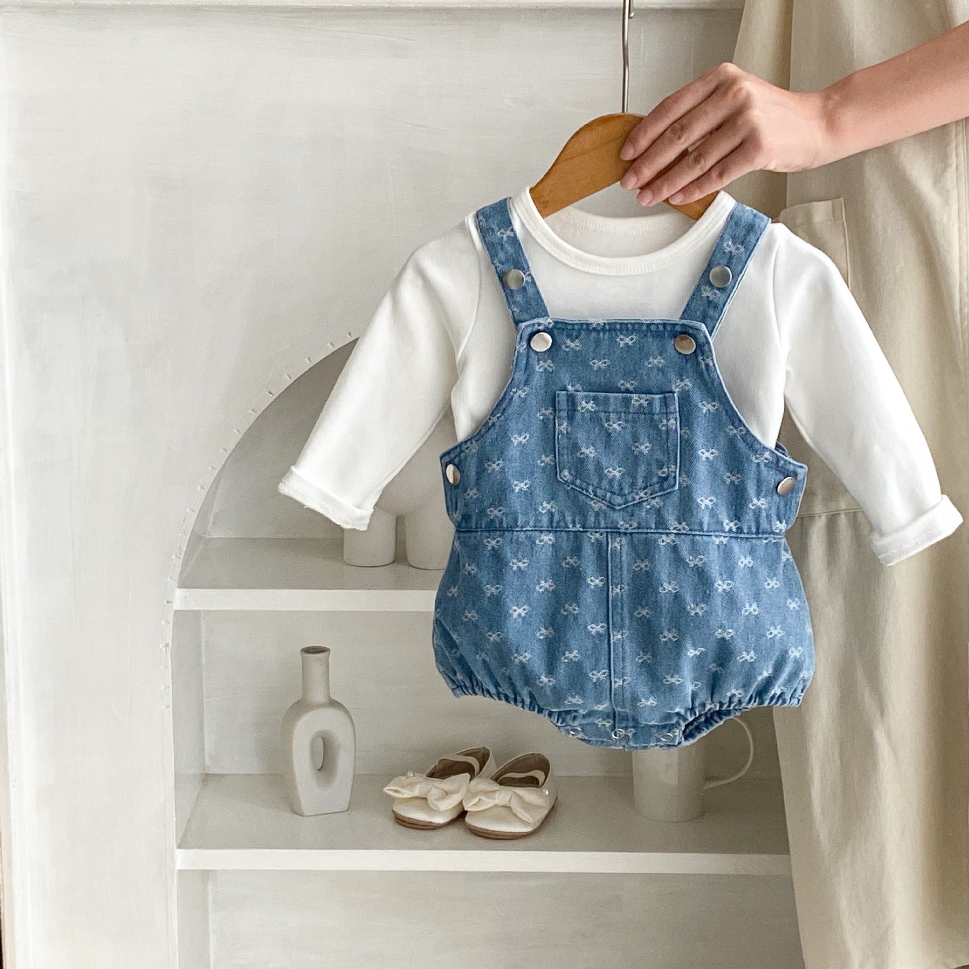 Baby Strap Denim Bow Jacquard Strap Triangle Rompers