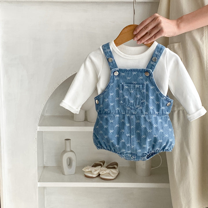 Baby Strap Denim Bow Jacquard Strap Triangle Rompers