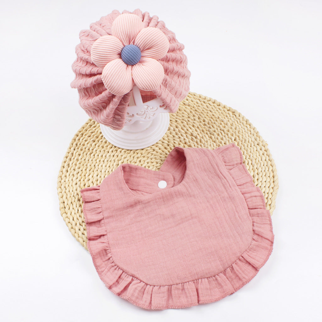 Newborn Baby Hat And Bib Set Muslin Cotton Drool Accessories