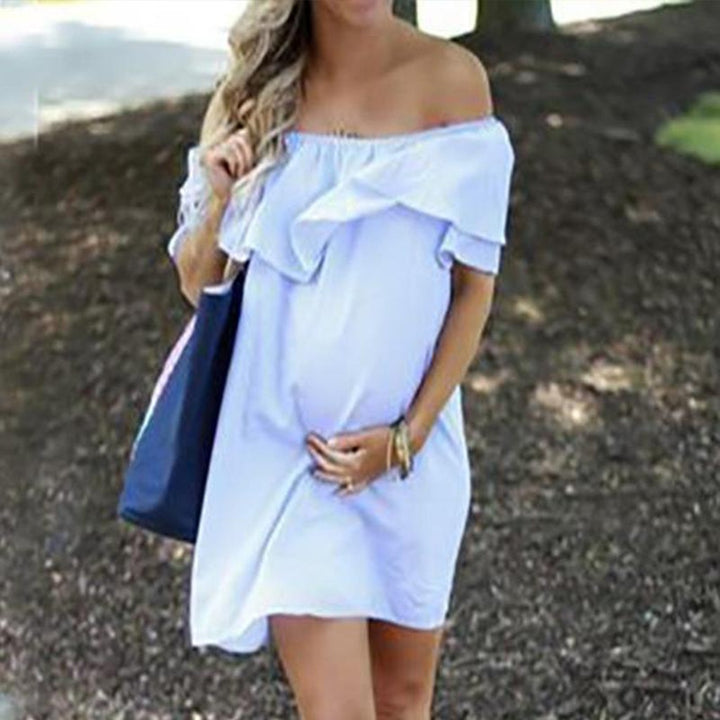 Flounce Shoulder Maternity Dress Casual Outfi