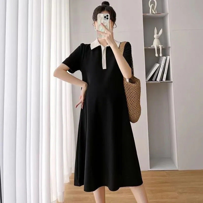 Summer Loose Polo Lapel Maternity Dress Casual Outfit