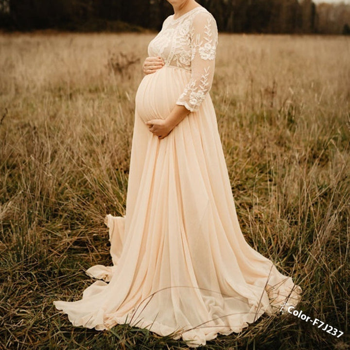 Lace Chiffon Patchwork Maternity Dress Elegant Outfit