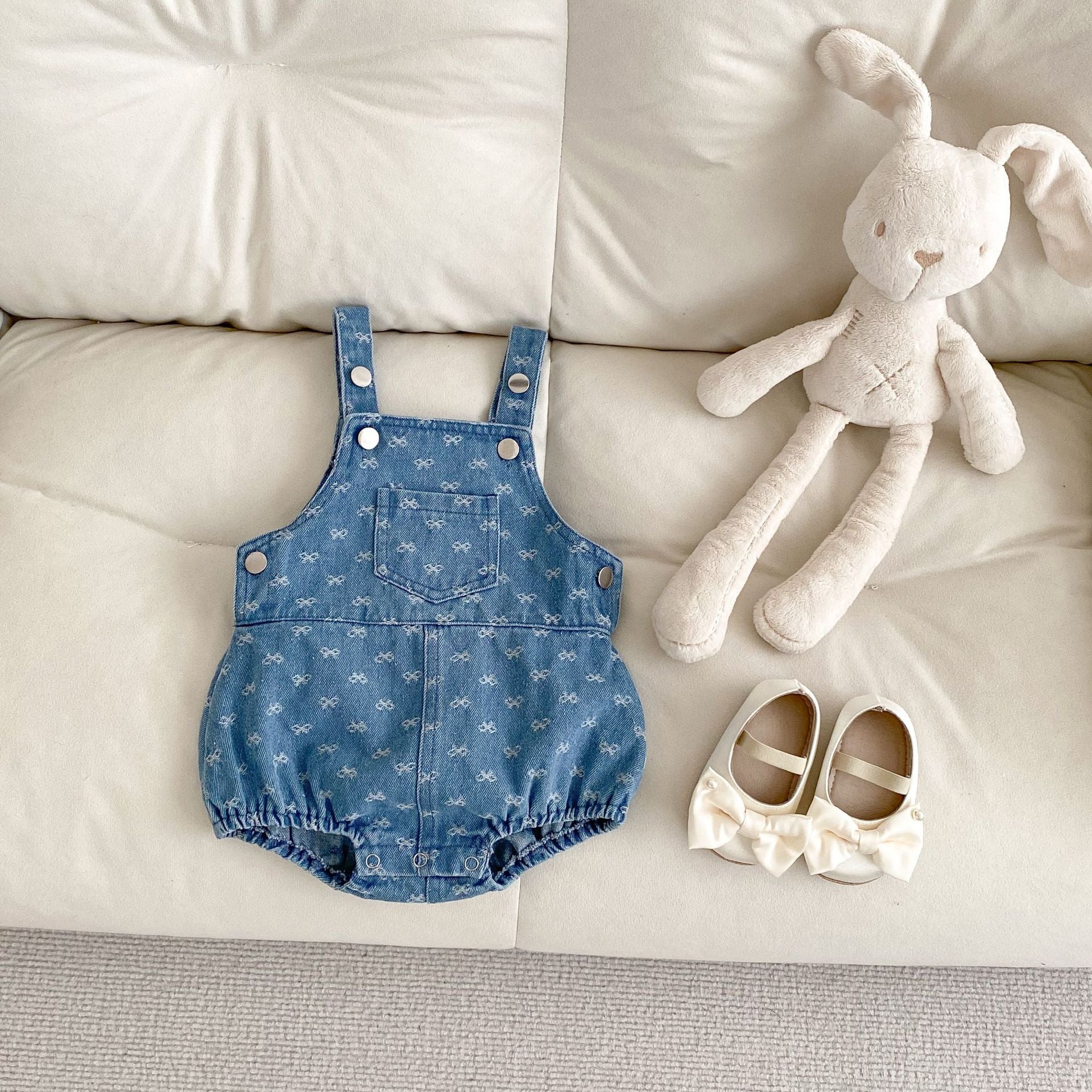 Baby Strap Denim Bow Jacquard Strap Triangle Rompers
