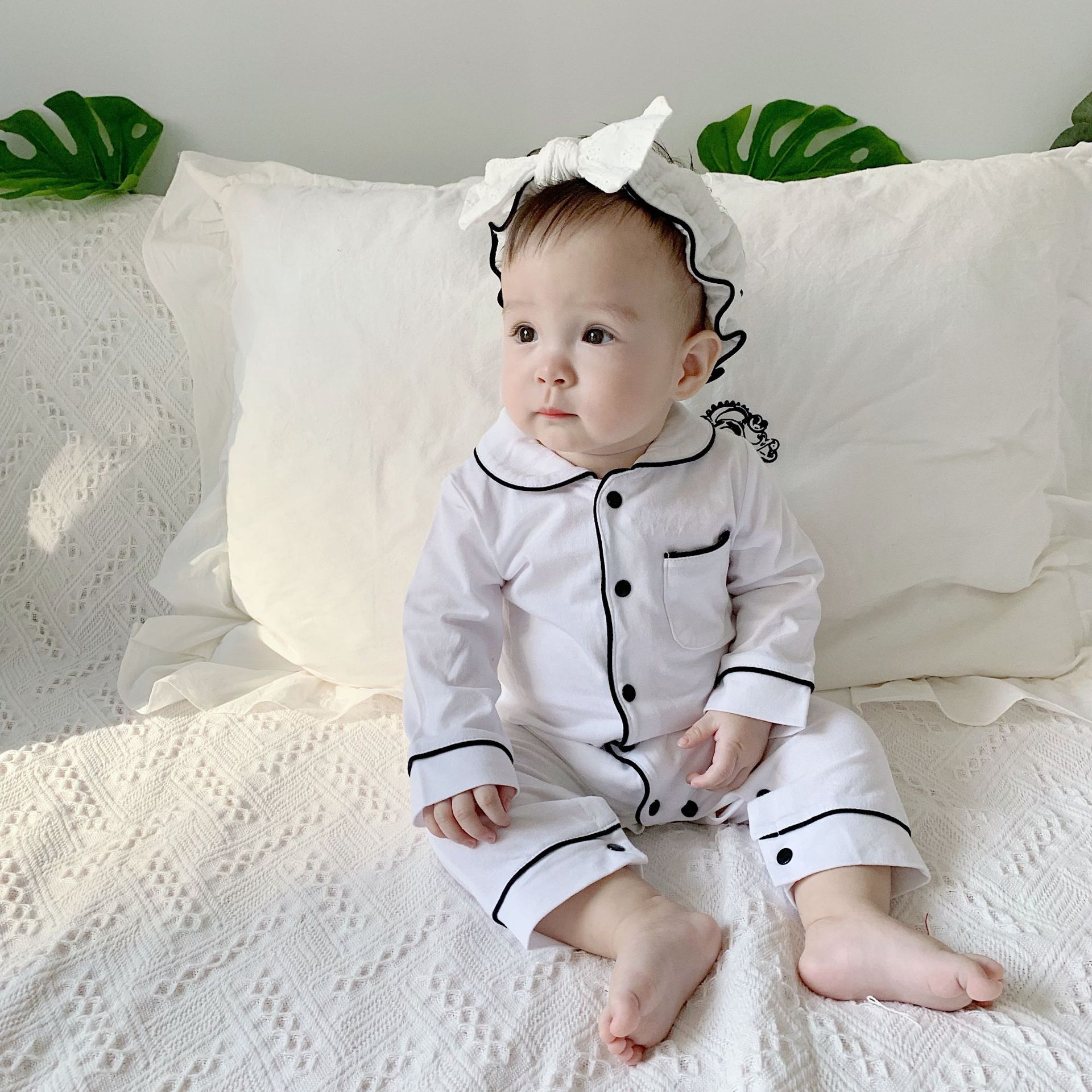 Solid Color Baby Pajamas Onesie Kids Sleepwear Outfit