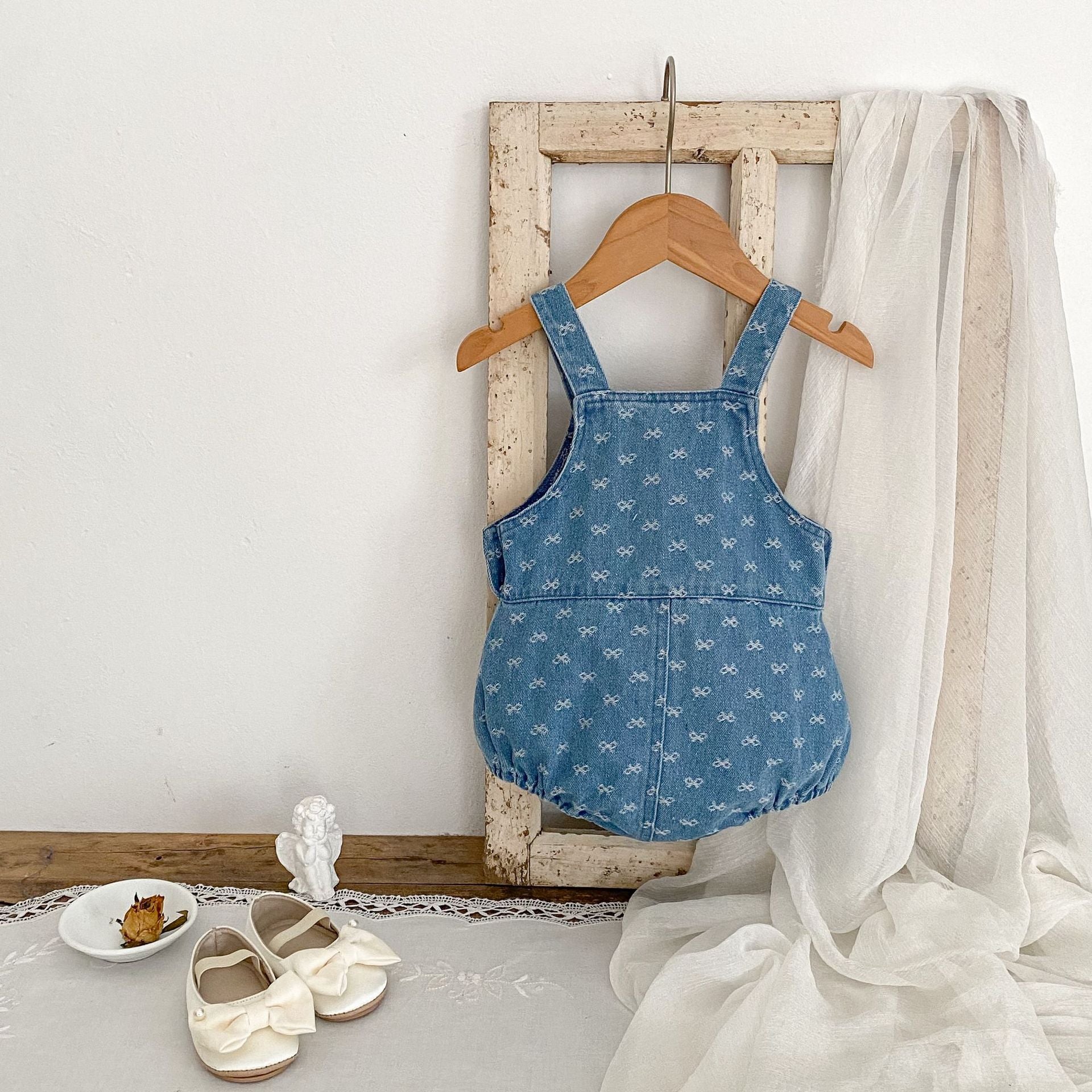 Baby Strap Denim Bow Jacquard Strap Triangle Rompers