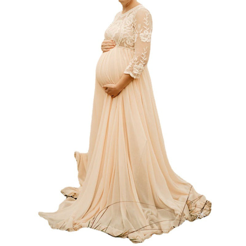 Lace Chiffon Patchwork Maternity Dress Elegant Outfit