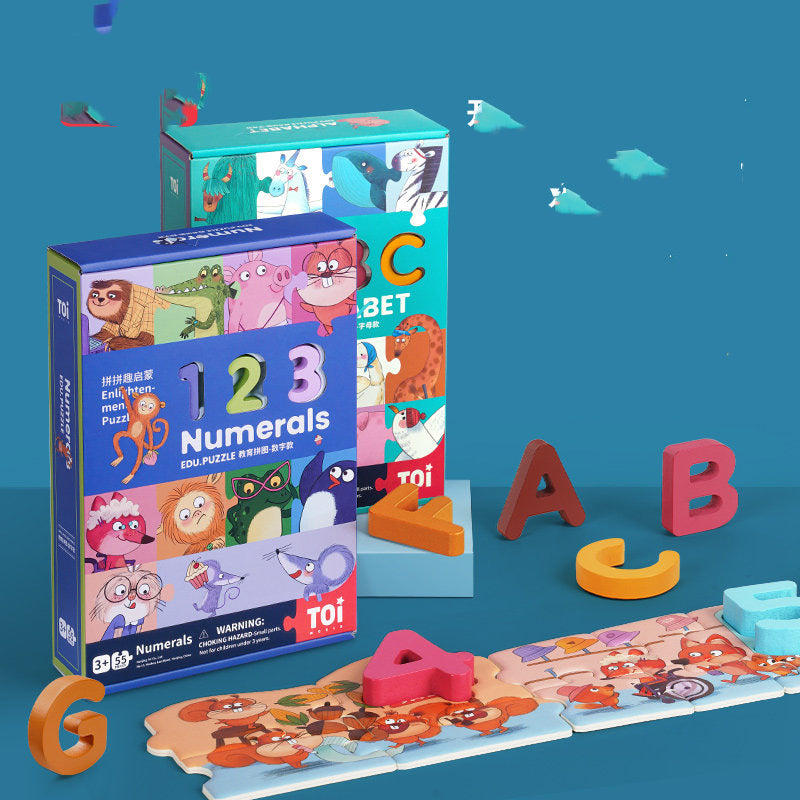 Wooden Numbers And Letters Puzzle Set Baby Children's Educational Learning Toys