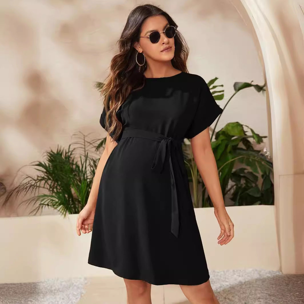 Bat Sleeve Waist Girdle Maternity Dress