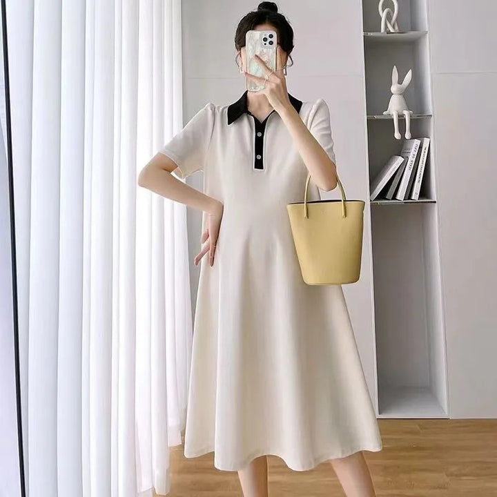 Summer Loose Polo Lapel Maternity Dress Casual Outfit