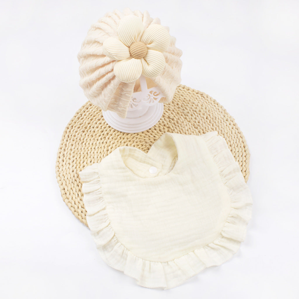 Newborn Baby Hat And Bib Set Muslin Cotton Drool Accessories