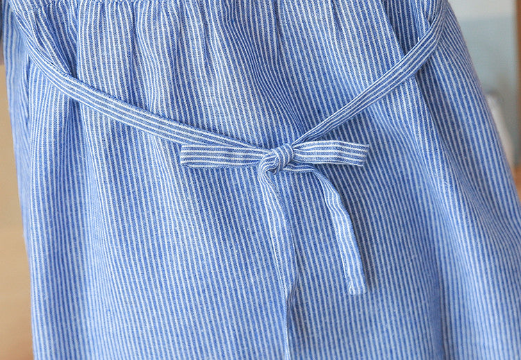 Striped Embroidered Stand Collar Maternity Top Dress